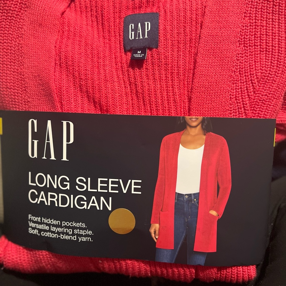 GAP Red Chunky Knit Cardigan Sweater